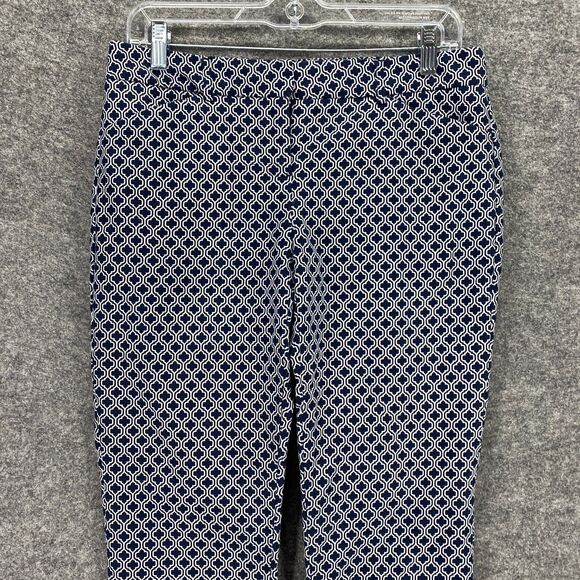 Adrienne Vittadini Chino Pants Women 4 White Blue Printed High Rise Straight - Picture 3 of 11